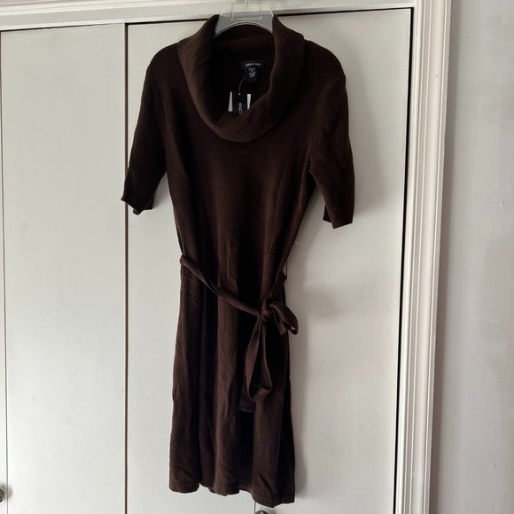 NWT!  Spence Brown Wool Sweater Dress - Cowlneck, Tie Waist - Size Medium - Picture 1 of 4